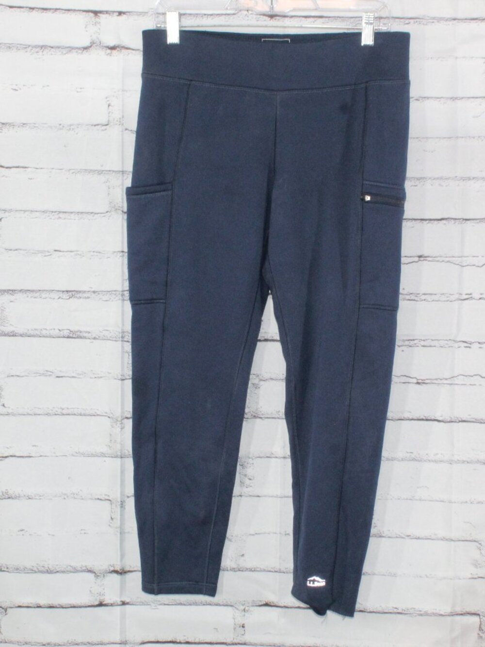 LL Bean PrimaLoft ThermaStretch Fleece Pocket Tights Mid Rise Navy M Pet